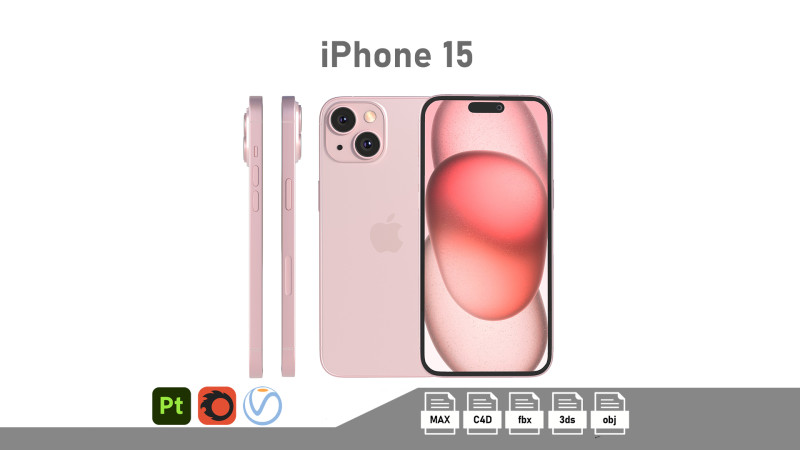 Apple iPhone 15 pink 3D Model .c4d .max .obj .3ds .fbx .stl .blend 