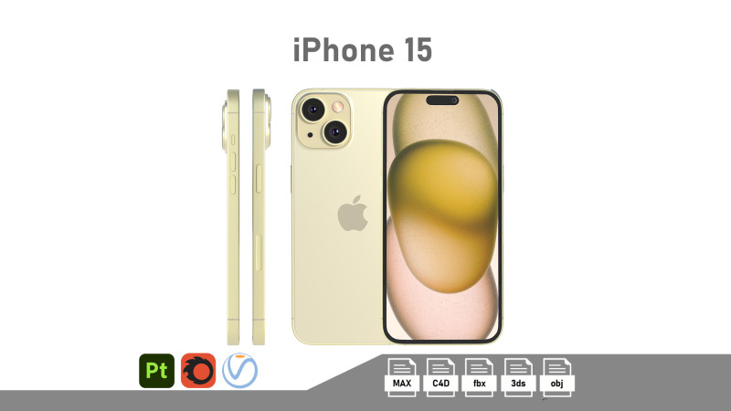 Apple iPhone 15 yellow Modèle 3D .c4d .max .obj .3ds .fbx .stl .blend 