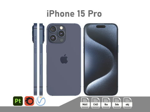 Apple iPhone 15 Pro Blue Titanium Modello 3D