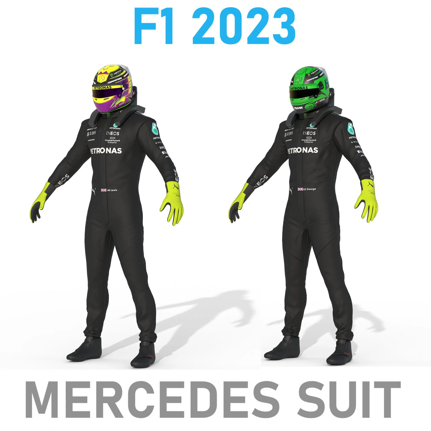 F1 Mercedes Suit 2023 3D Model .c4d .max .obj .3ds .fbx .stl .blend 