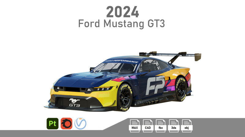 Ford-Mustang GT3 2024 3D Модель .c4d .max .obj .3ds .fbx .stl .blend 