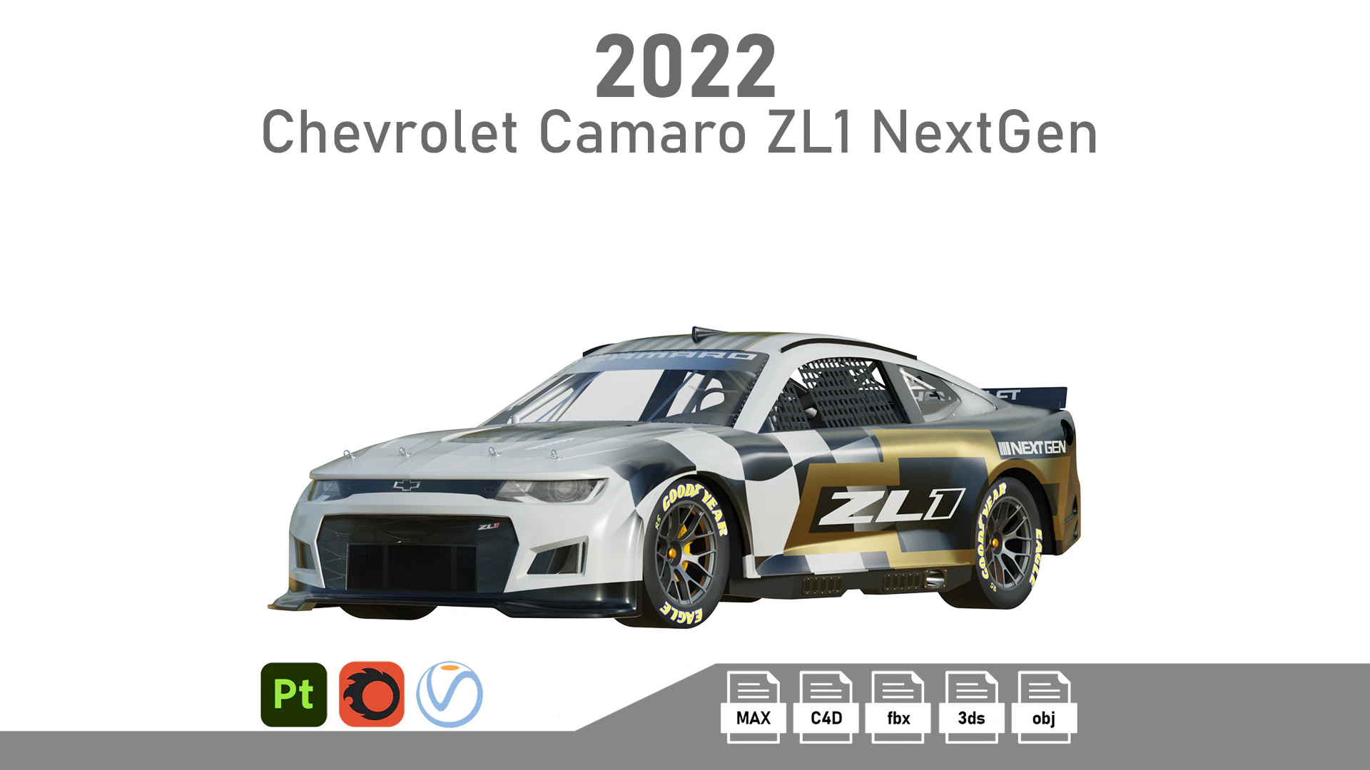 Chevrolet Camaro ZL1 Nascar Nextgen 2022 3D Model .c4d .max .obj .3ds .fbx .stl .blend 