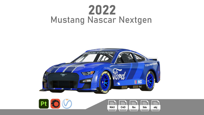 Mustang Nascar Nextgen 2022 3D Model .c4d .max .obj .3ds .fbx .stl .blend 