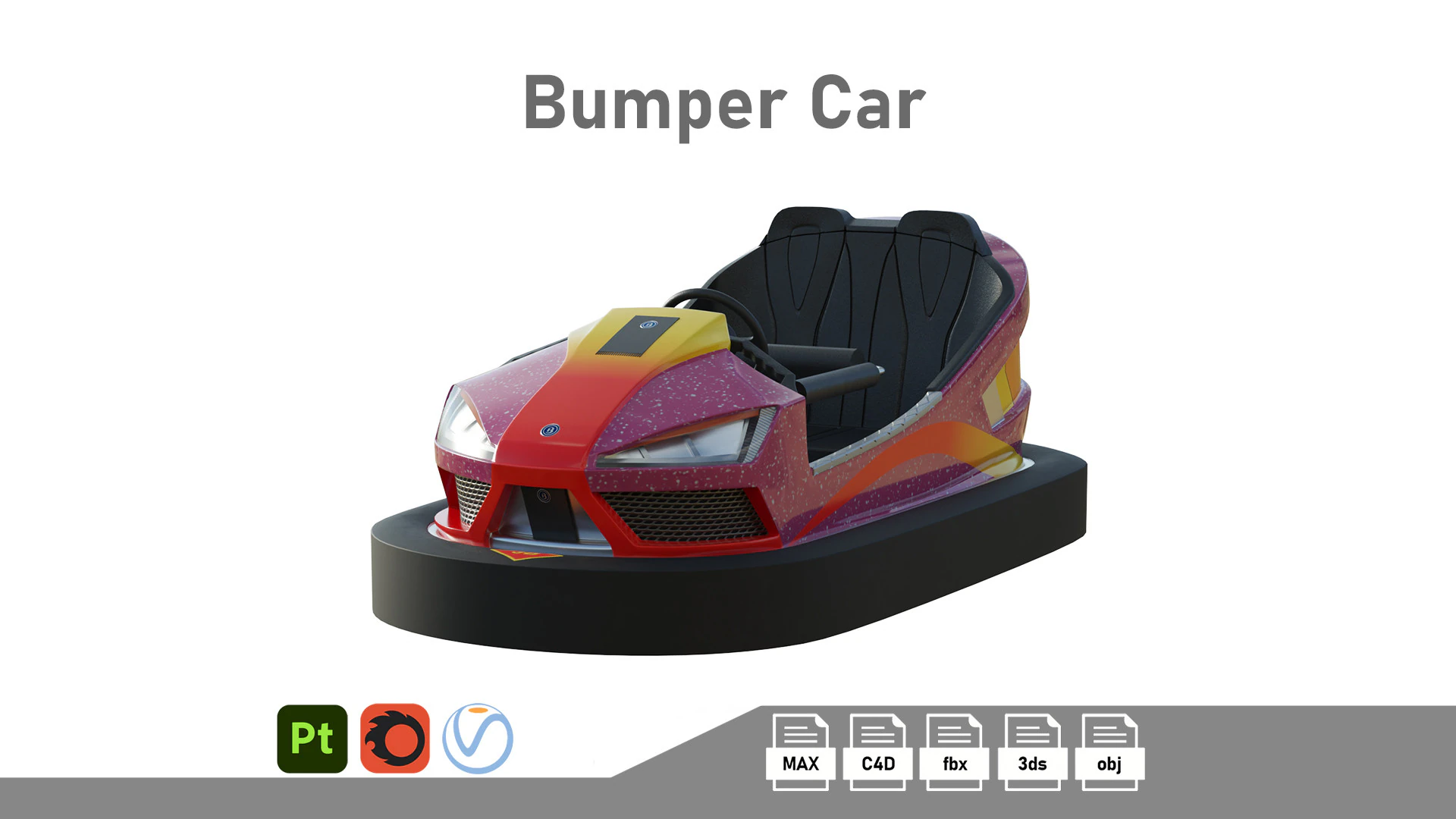 Bumper Car Pink 3D Model .c4d .max .obj .3ds .fbx .stl .blend