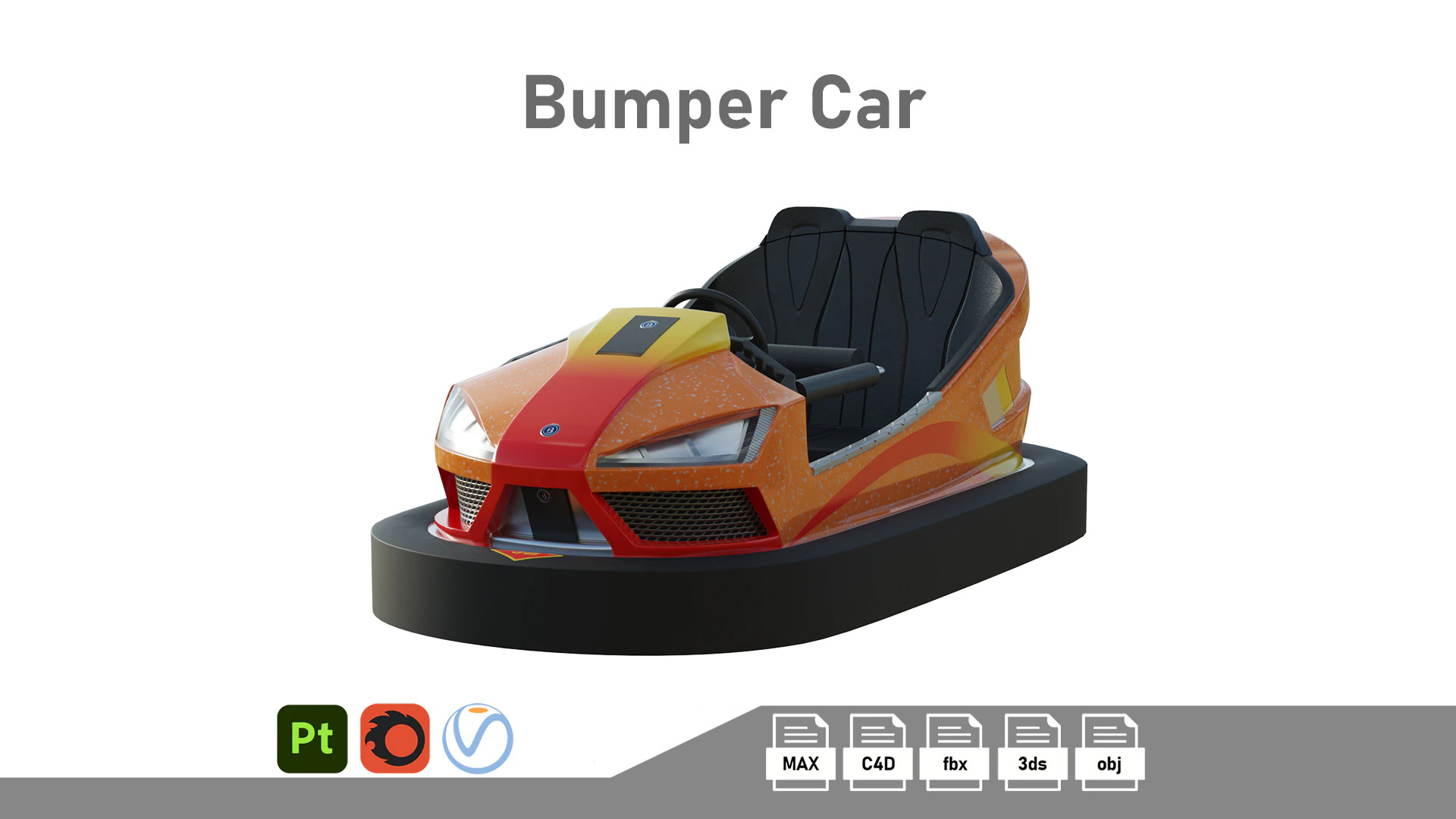 Bumper Car Orange 3D Model .c4d .max .obj .3ds .fbx .stl .blend 