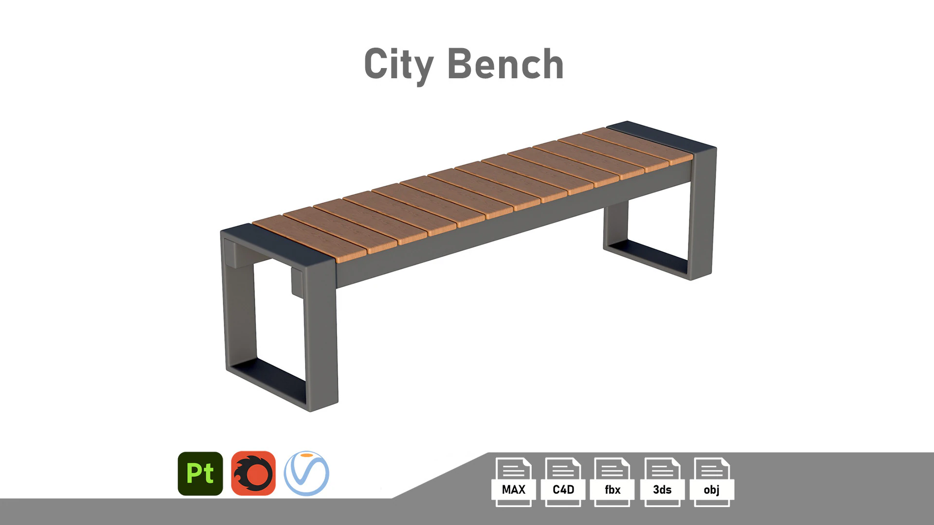 City Bench 01 3D Model .c4d .max .obj .3ds .fbx .stl .blend 