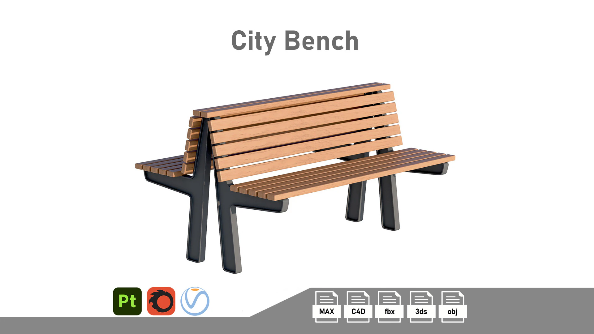 City Bench 02 3D Model .c4d .max .obj .3ds .fbx .stl .blend 