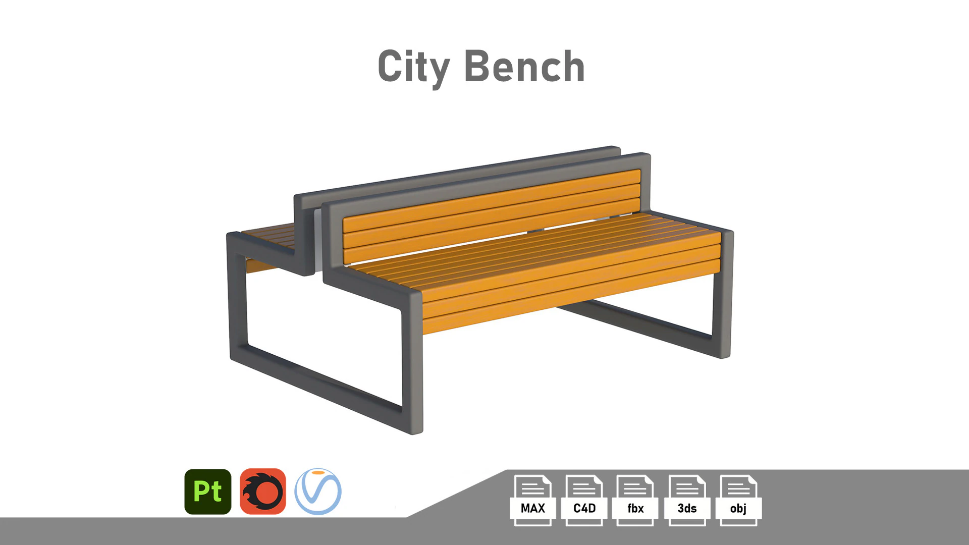 City Bench 04 3D Model .c4d .max .obj .3ds .fbx .stl .blend 