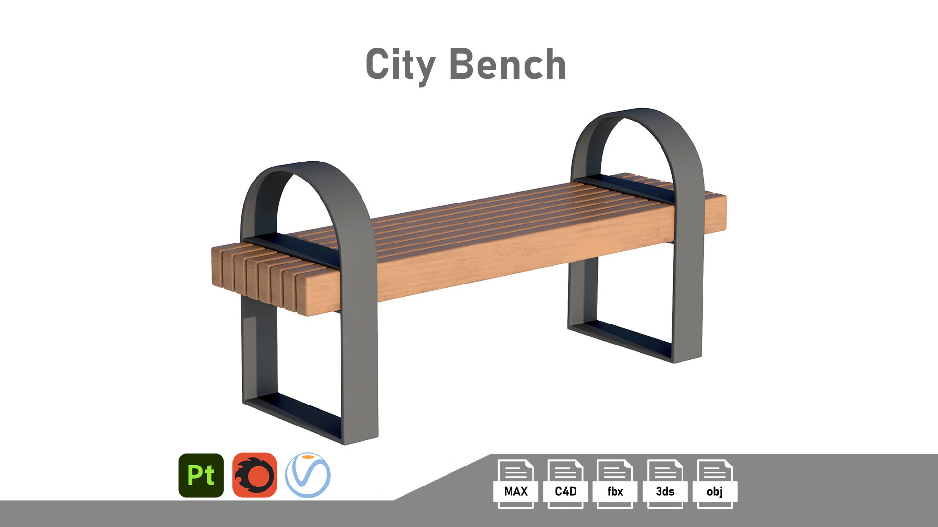 City Bench 05 3D Model .c4d .max .obj .3ds .fbx .stl .blend 