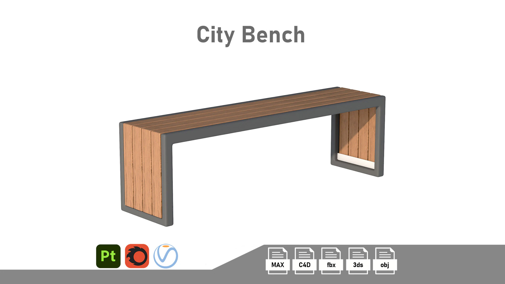 City Bench 07 3D Model .c4d .max .obj .3ds .fbx .stl .blend 