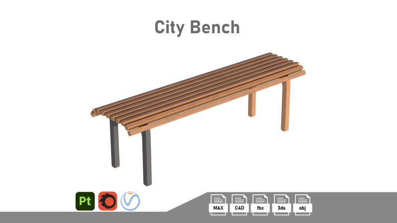 City Bench 09 3D Model .c4d .max .obj .3ds .fbx .stl .blend 