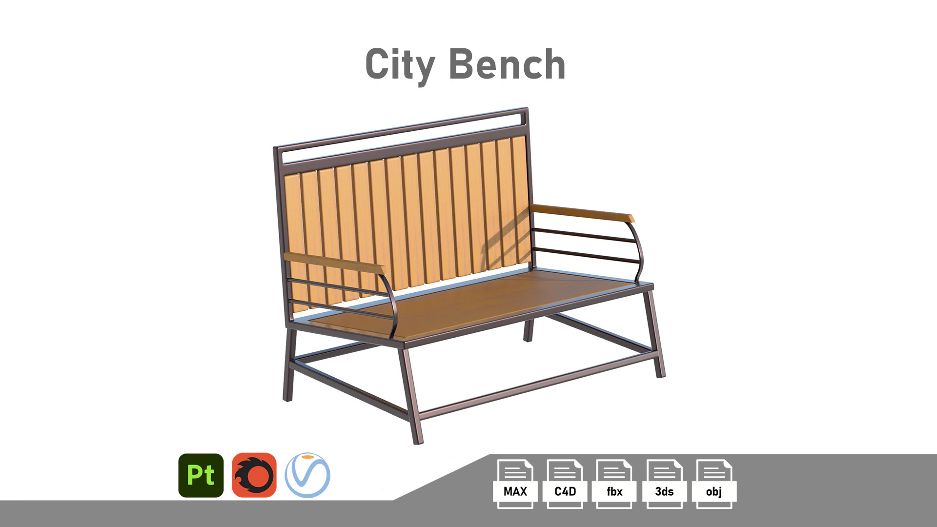 City Bench 11 3D Model .c4d .max .obj .3ds .fbx .stl .blend