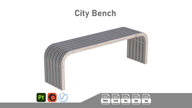 City Bench 13 3D Model .c4d .max .obj .3ds .fbx .stl .blend 