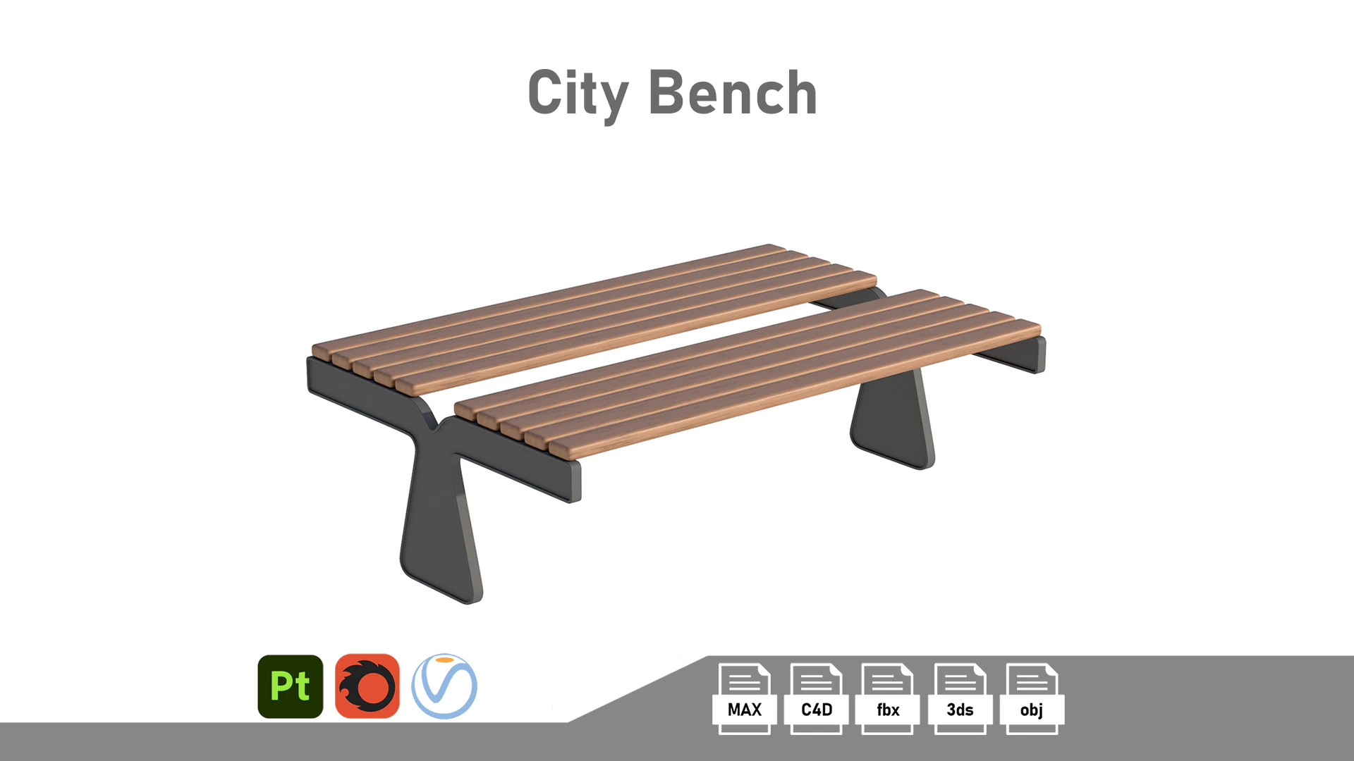 City Bench 14 3D Model .c4d .max .obj .3ds .fbx .stl .blend 