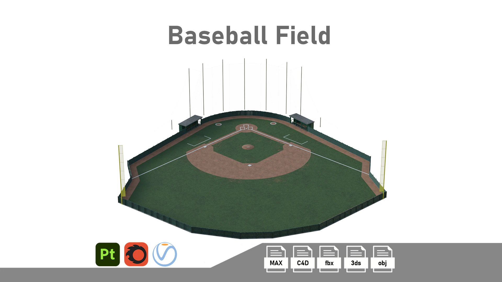 Baseball Field 3D Model .c4d .max .obj .3ds .fbx .stl .blend 