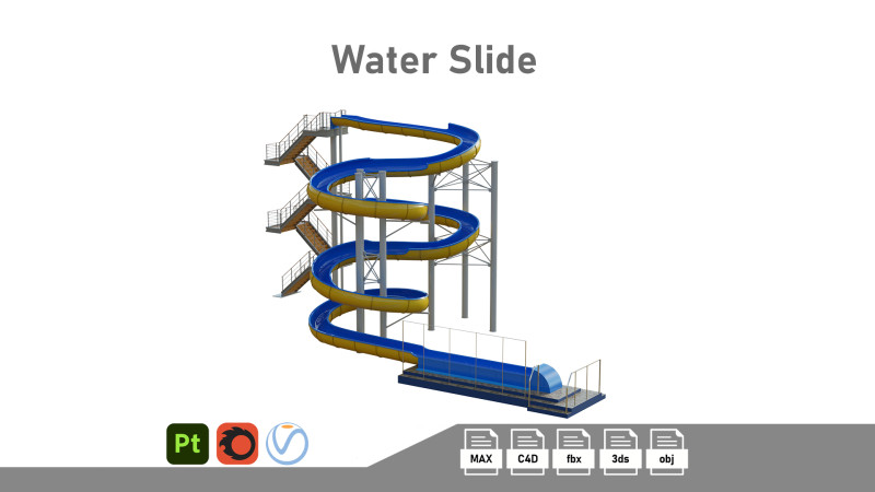 Water Slide 04 3D Model .c4d .max .obj .3ds .fbx .stl .blend 