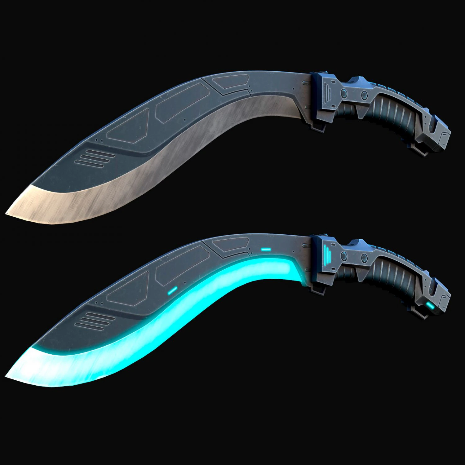 Cyberpunk Kukri Knife 3D Model .c4d .max .obj .3ds .fbx .stl .blend