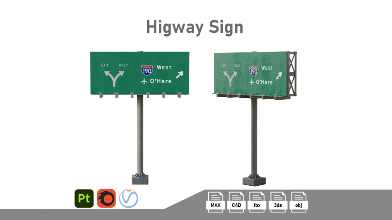 Highway Sign 01 3D Model .c4d .max .obj .3ds .fbx .stl .blend 