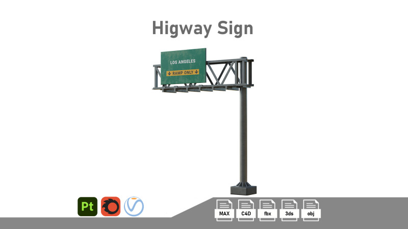 Highway Sign 02 Modelo 3D .c4d .max .obj .3ds .fbx .stl .blend
