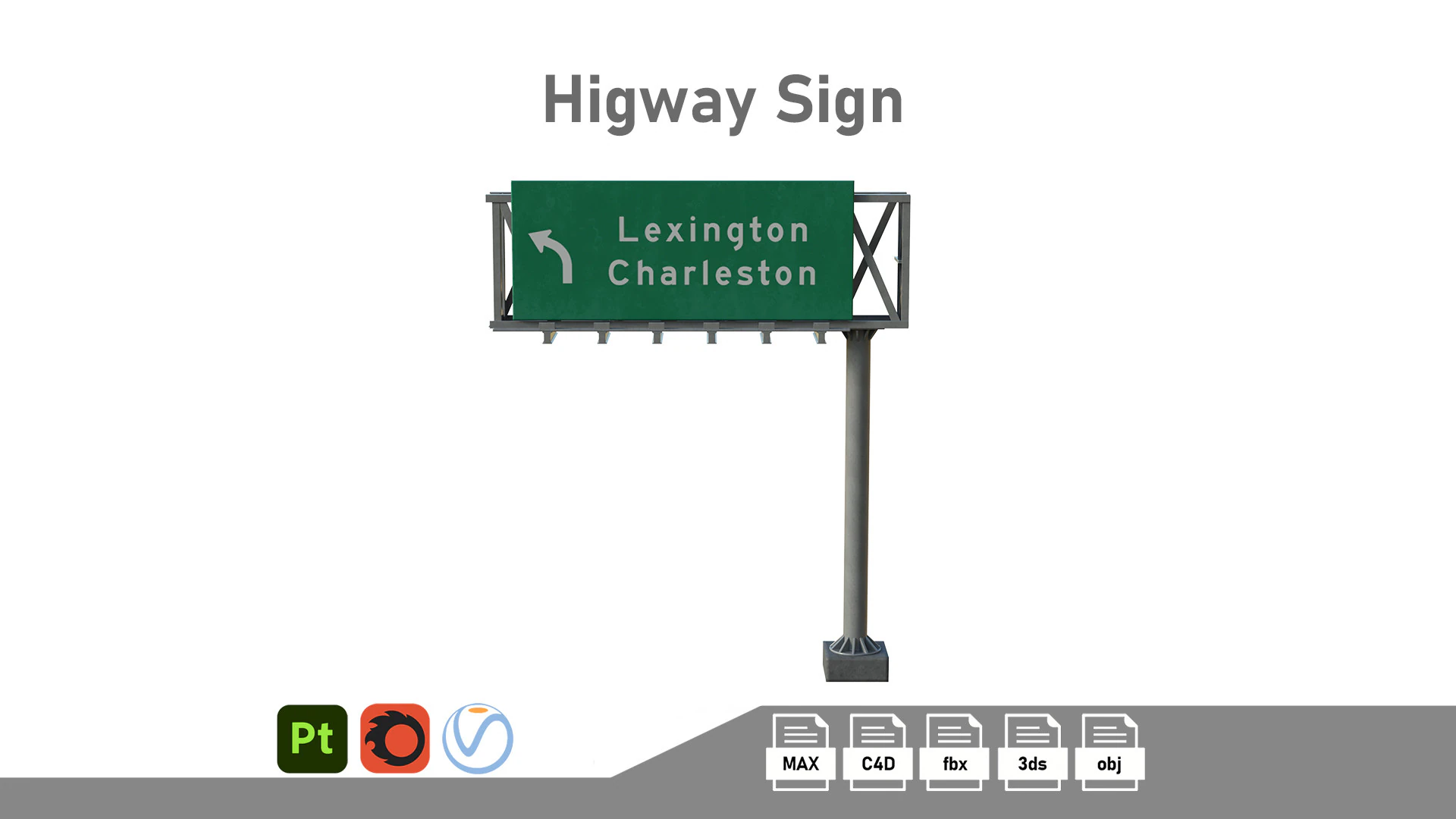 Highway Sign 03 3D Model .c4d .max .obj .3ds .fbx .stl .blend 