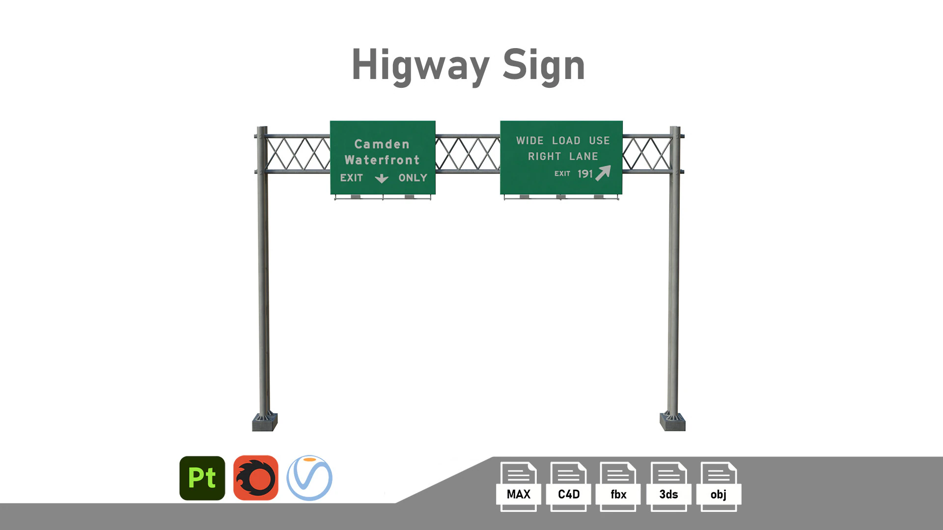 Highway Sign 04 3D Model .c4d .max .obj .3ds .fbx .stl .blend 
