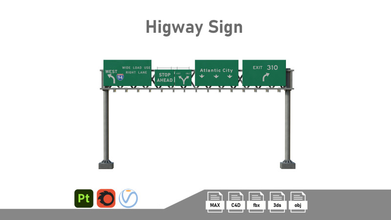 Highway Sign 05 3Dモデル .c4d .max .obj .3ds .fbx .stl .blend 
