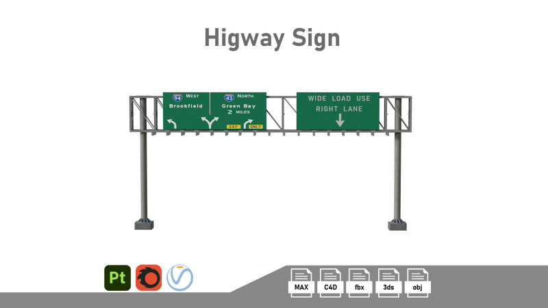 Highway Sign 06 3D Model .c4d .max .obj .3ds .fbx .stl .blend 