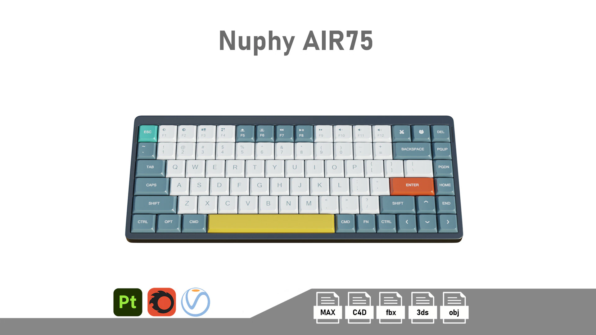 Nuphy AIR75 Keyboard 3D Model .c4d .max .obj .3ds .fbx .stl .blend 