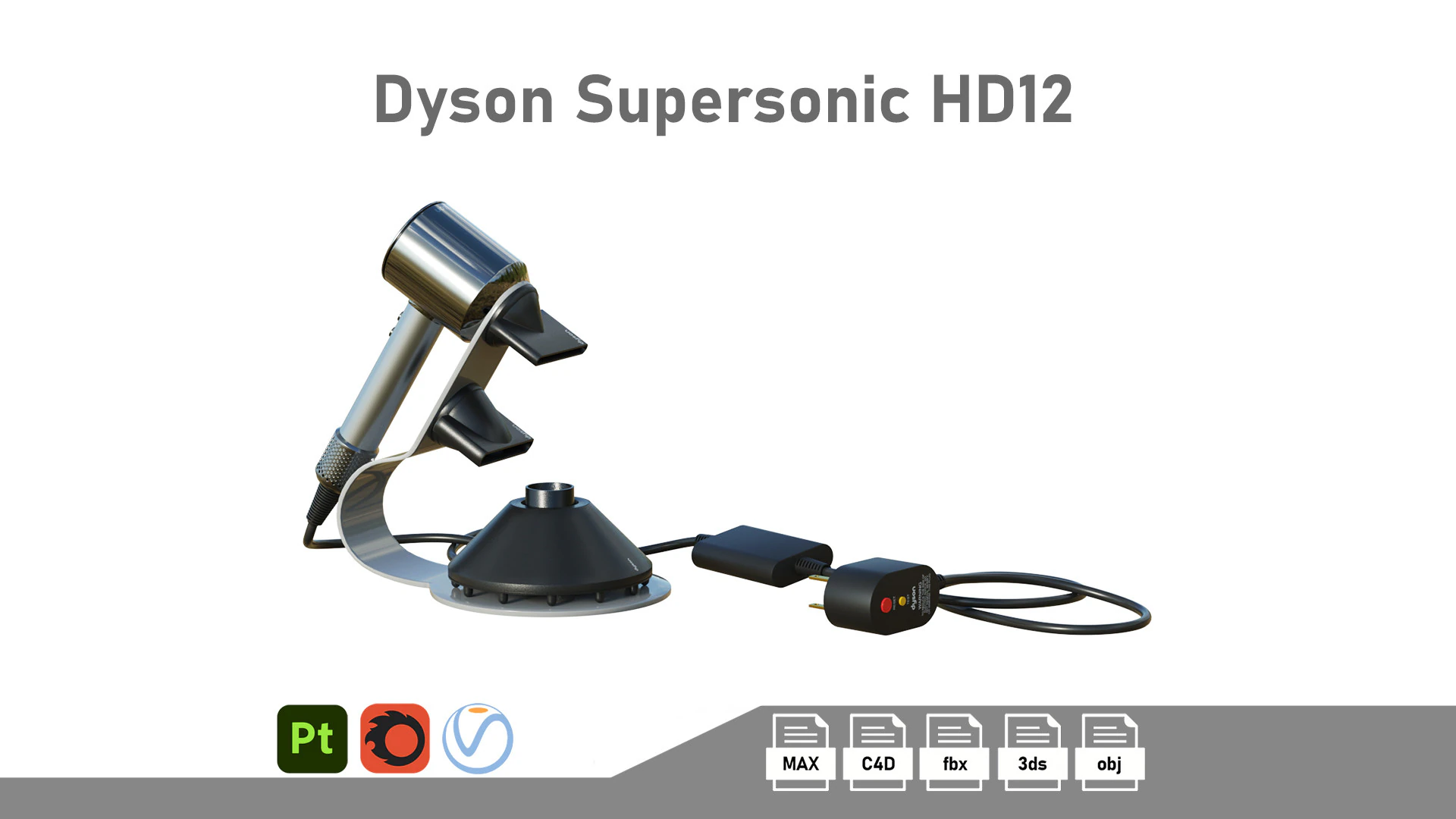 Dyson Supersonic HD12 3D Model .c4d .max .obj .3ds .fbx .stl .blend