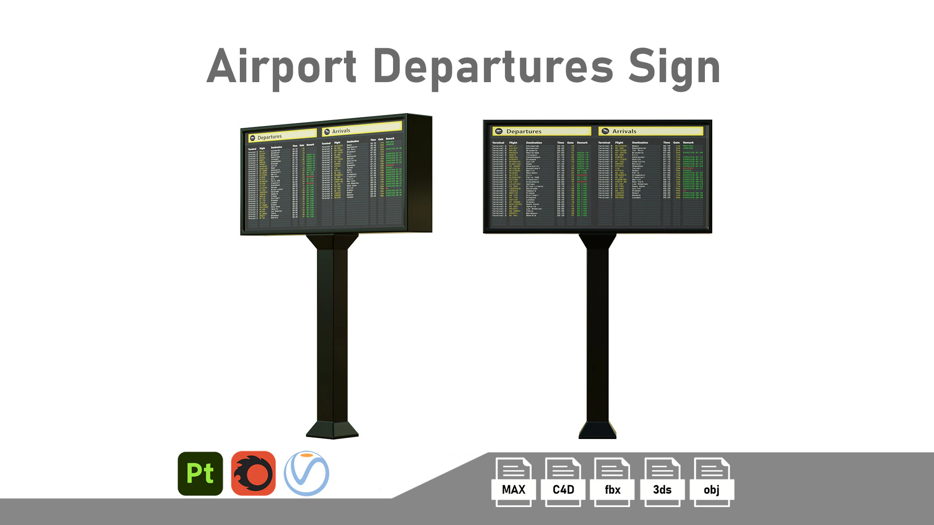 Airport Departures Sign 3D Model .c4d .max .obj .3ds .fbx .stl .blend 