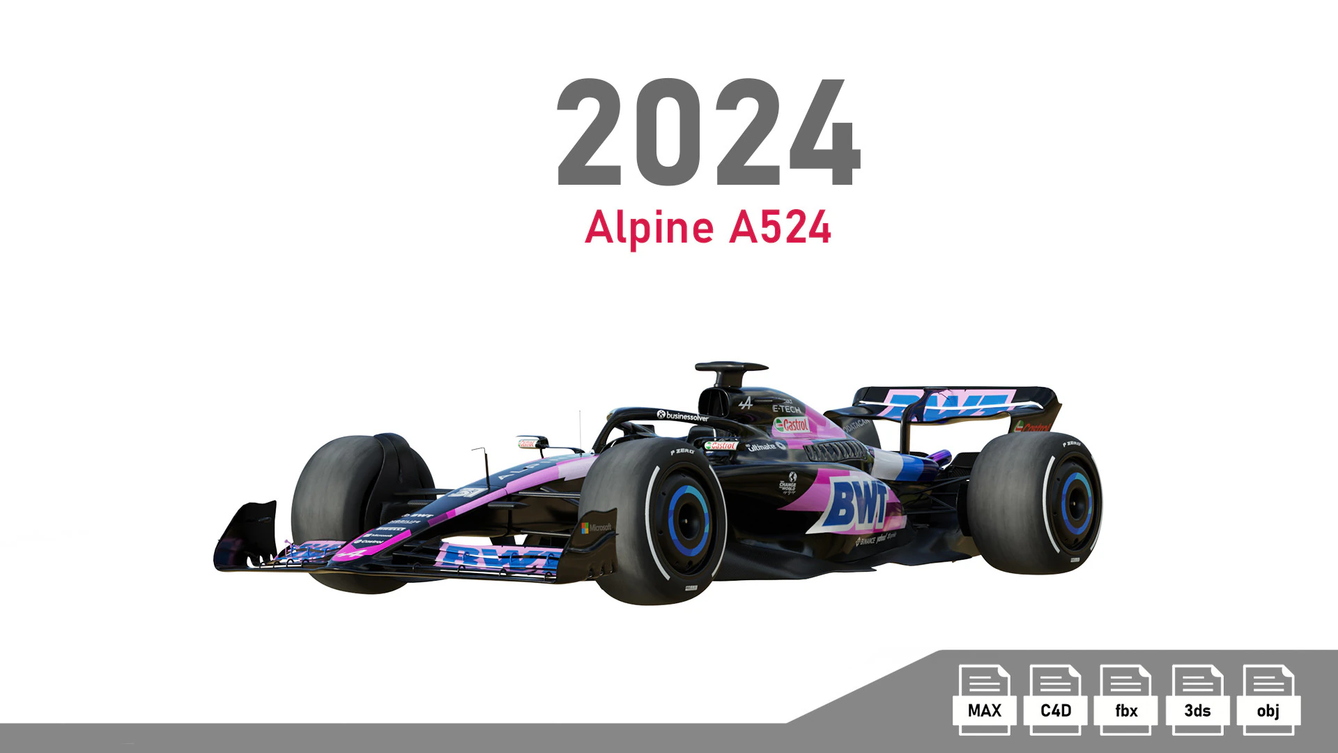 F1 Alpine A523 2023 3D Model .c4d .max .obj .3ds .fbx .stl .blend