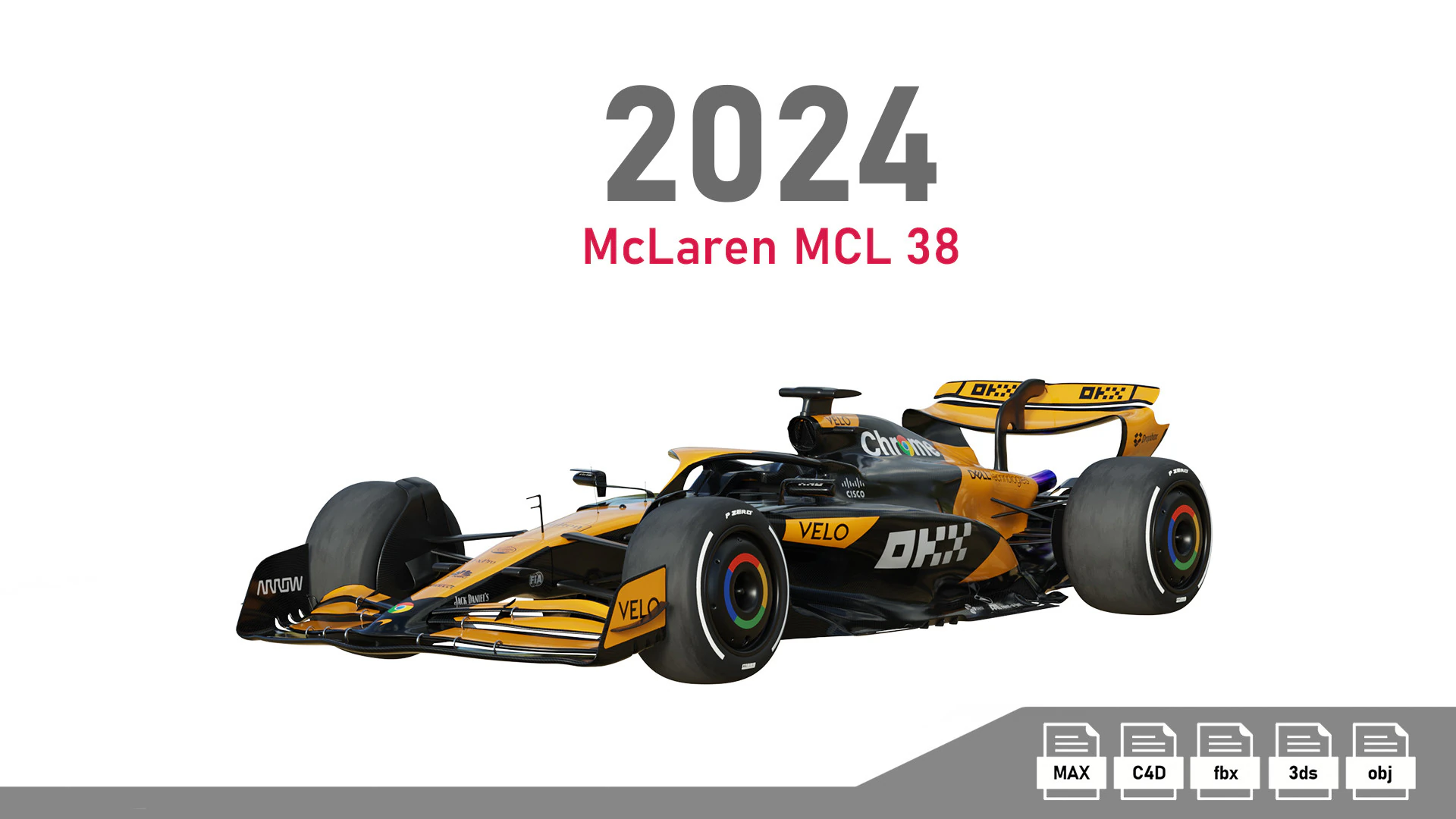 F1 McLaren MCL38 2024 3D Model .c4d .max .obj .3ds .fbx .stl .blend