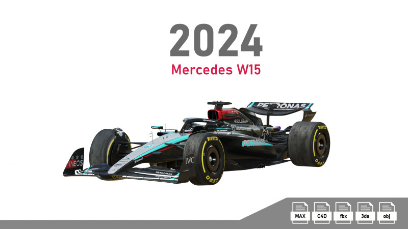 F1 Mercedes W15 2024 Model 3D .c4d .max .obj .3ds .fbx .stl .blend 
