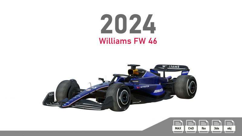 F1 Williams FW46 2024 3D Модель .c4d .max .obj .3ds .fbx .stl .blend 