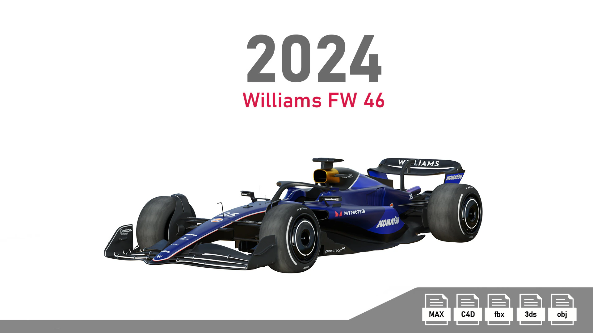 F1 Williams FW46 2024 3D Model .c4d .max .obj .3ds .fbx .stl .blend