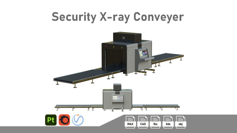 Airport Security X-ray Conveyer 3D Модель .c4d .max .obj .3ds .fbx .stl .blend 