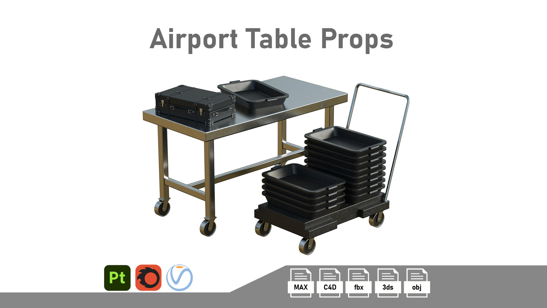 Airport Table Props 3D Model .c4d .max .obj .3ds .fbx .stl .blend 