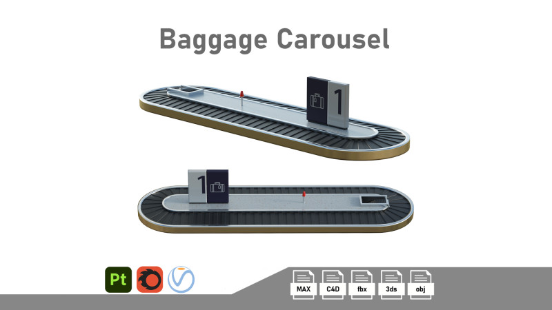 Baggage Carousel 3D Model .c4d .max .obj .3ds .fbx .stl .blend 