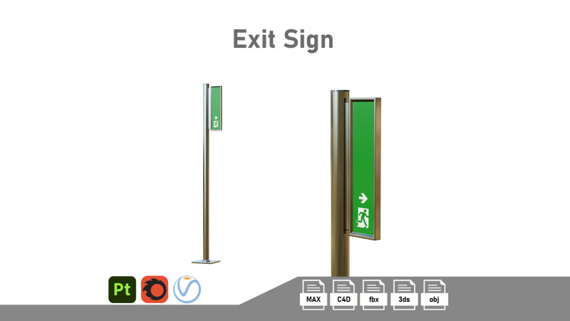 Exit Sign 3D Model .c4d .max .obj .3ds .fbx .stl .blend 