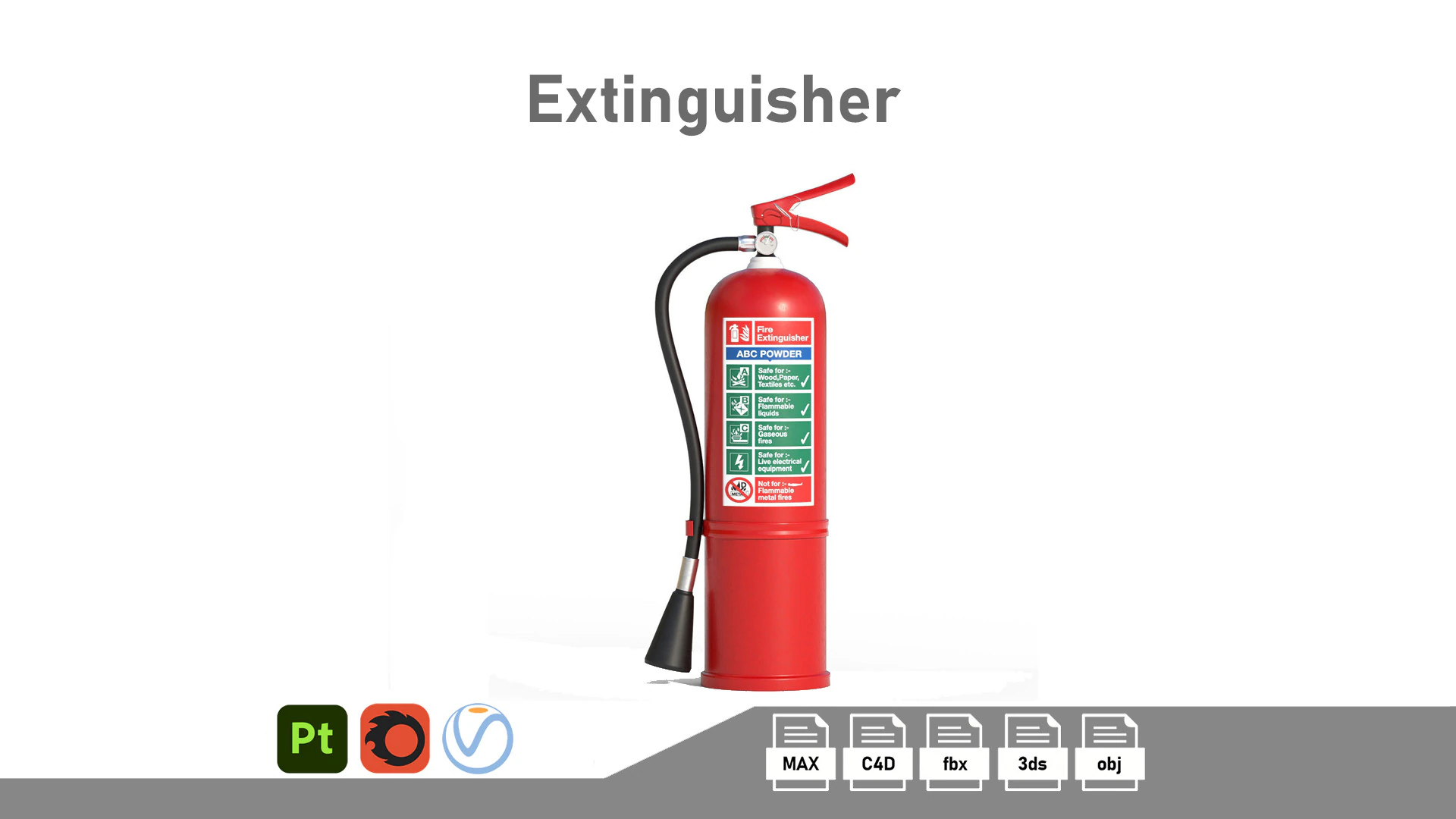 Extinguisher 3D Model .c4d .max .obj .3ds .fbx .stl .blend 