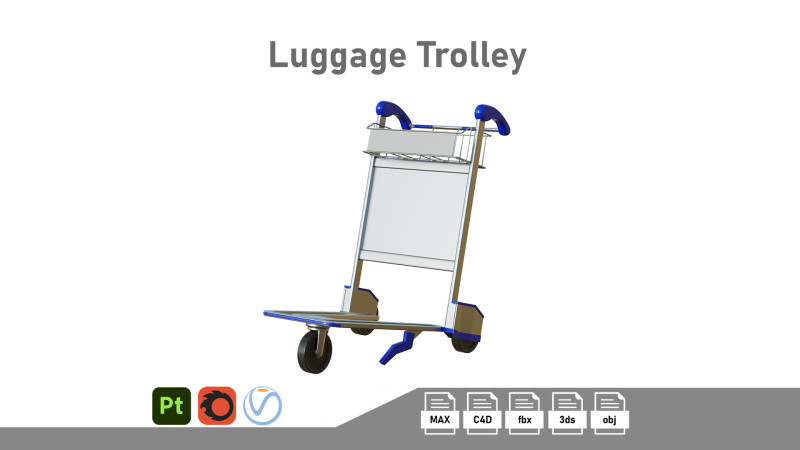 Luggage Trolley 3D Model .c4d .max .obj .3ds .fbx .stl .blend 