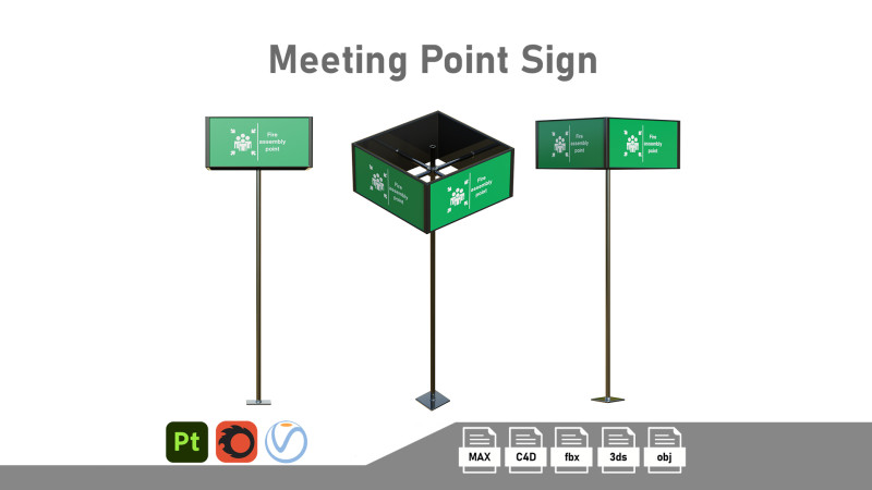 Meeting Point Sign 3D Модель .c4d .max .obj .3ds .fbx .stl .blend 