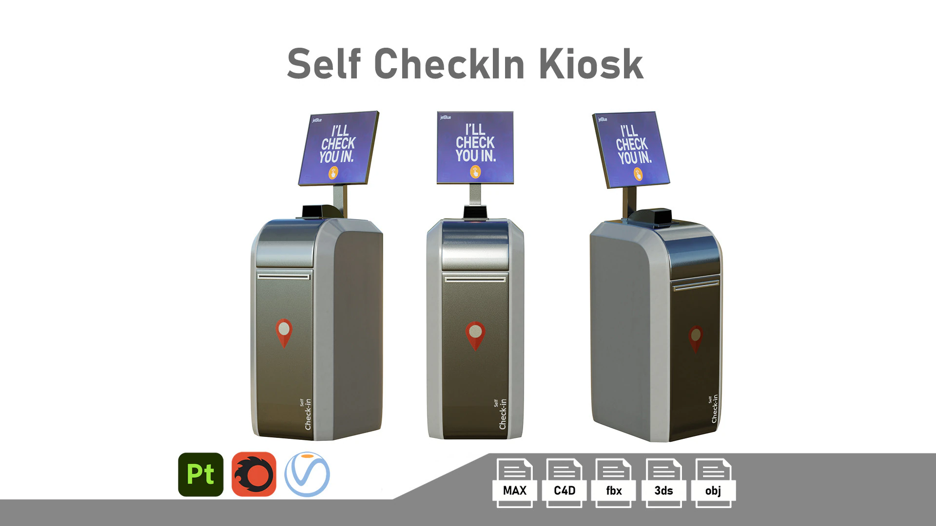 Self-checkin Kiosk 3D Model .c4d .max .obj .3ds .fbx .stl .blend