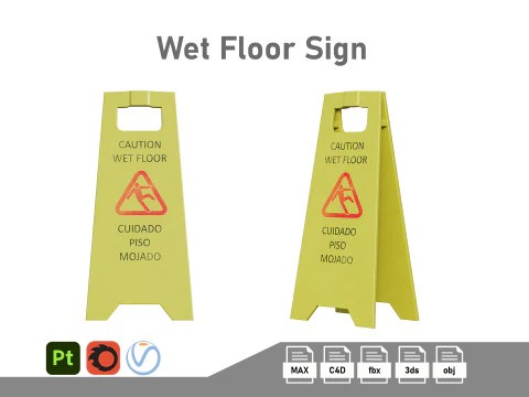 濡れた床のサイン 3Dモデル