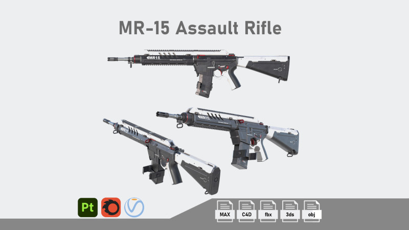MR-15 Assault Rifle 3Dモデル .c4d .max .obj .3ds .fbx .stl .blend 