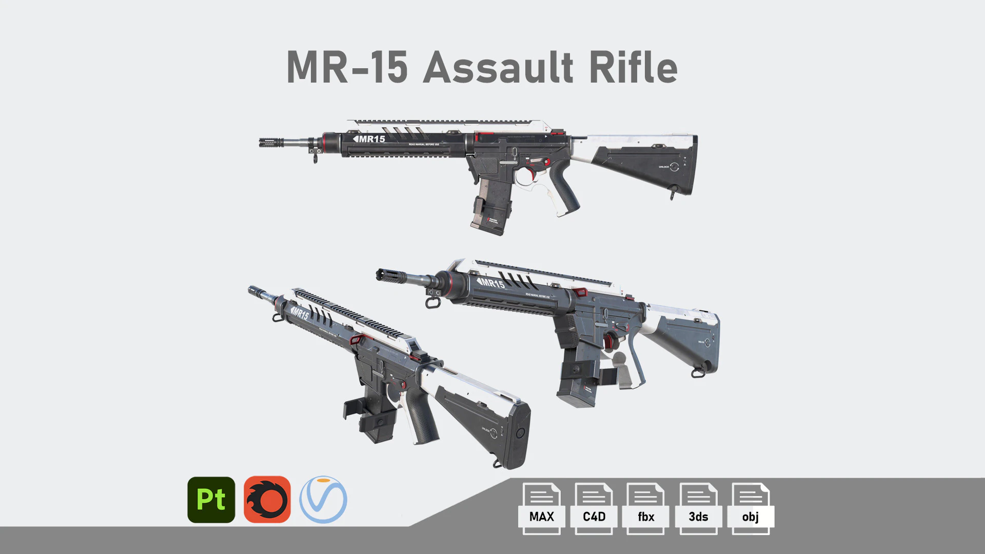 MR-15 Assault Rifle 3D Model .c4d .max .obj .3ds .fbx .stl .blend 