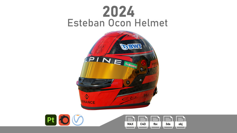 F1 Esteban Ocon Helmet 2024 Modelo 3D .c4d .max .obj .3ds .fbx .stl .blend 