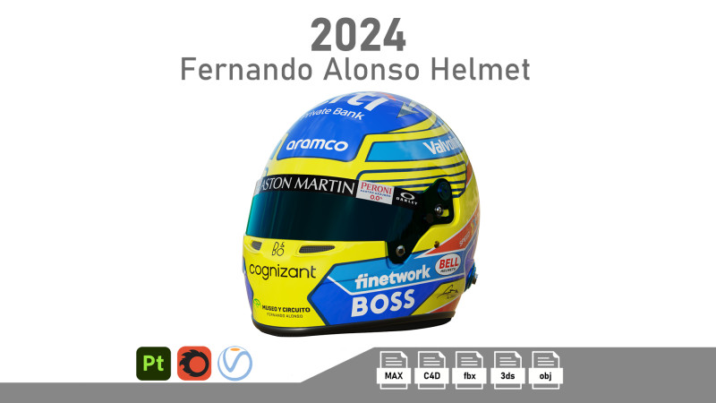 F1 Fernando Alonso Helmet 2024 Model 3D .c4d .max .obj .3ds .fbx .stl .blend 