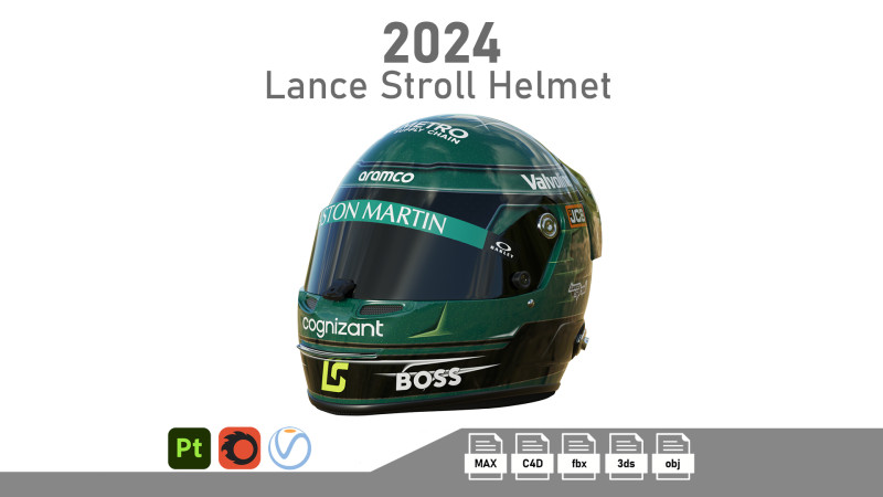 F1 Lance Stroll Helmet 2024 3D Model .c4d .max .obj .3ds .fbx .stl .blend 