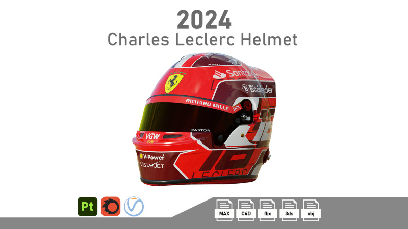 F1 Charles Leclerc Helmet 2024 3Dモデル .c4d .max .obj .3ds .fbx .stl .blend 